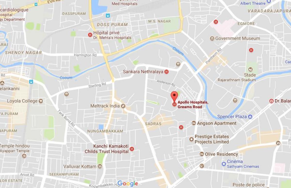 Apollo hospital in Chennai Greams road map