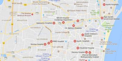 Karte von Chennai Krankenhäuser 